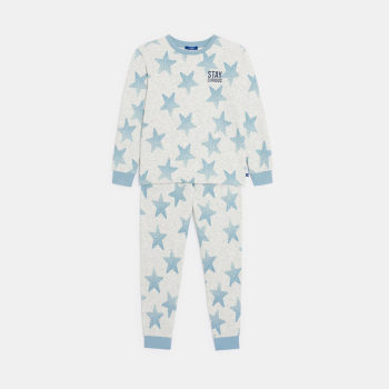 بيجاما من قطعتين للفتيان، باللون الرمادي وبطبعة نجوم